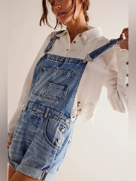 We The Free Ziggy Denim Shortalls Boho Festival Size Small - Picture 4 of 11